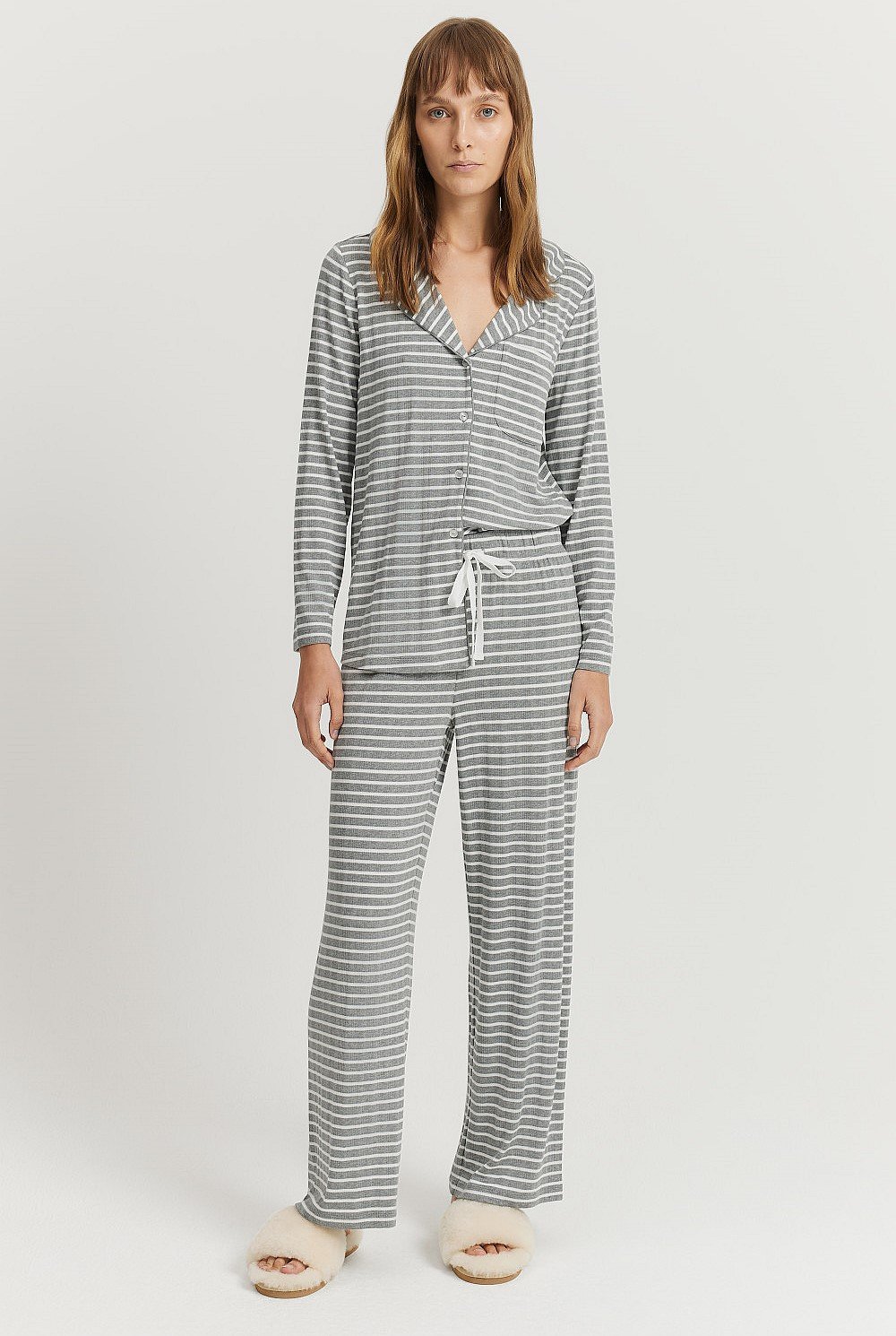 Grey Marle Stripe Stripe Wide Leg Pyjama Pant Sleepwear Outlet