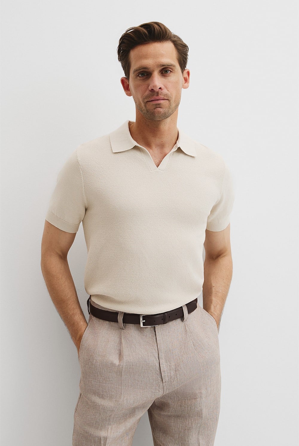 Pumice Australian Cotton Textured Knit Polo - Knitwear | Outlet
