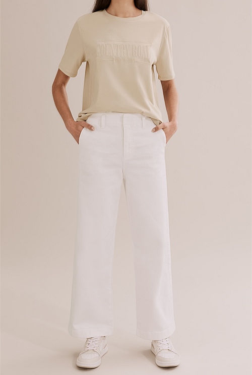 White Australian Cotton Wide Leg Jean - Denim & Jeans | Outlet