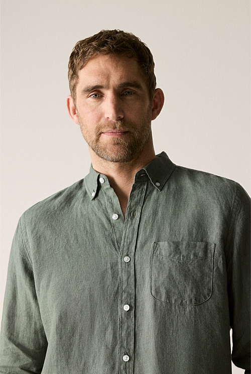Regular Fit Delave Linen Long Sleeve Shirt Regular Fit Delave Linen Long Sleeve Shirt
