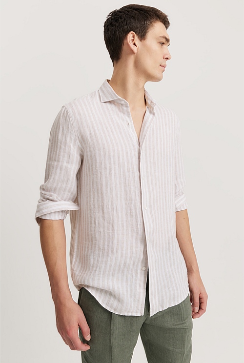 Tailored Fit Organically Grown Linen Stripe Shirt