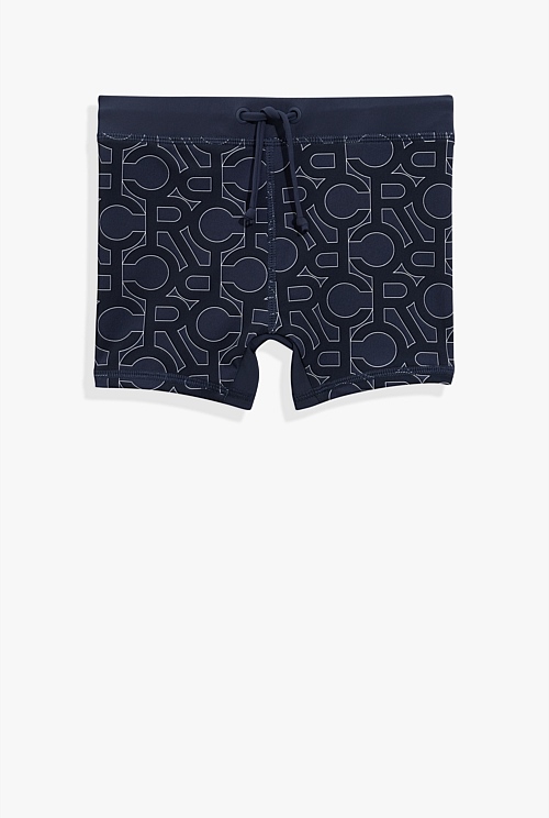 Navy Recycled Nylon Blend Logo Swim Short - Swimwear | Outlet