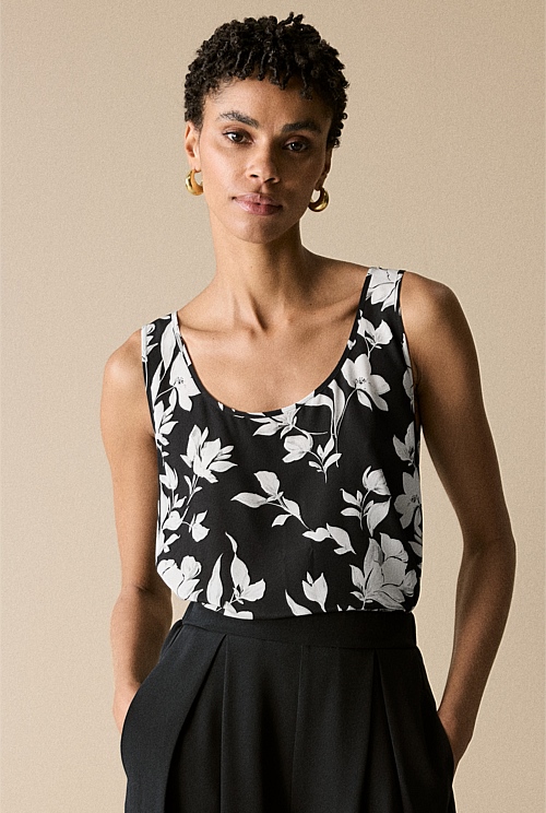 Silk Contrast Floral Tank