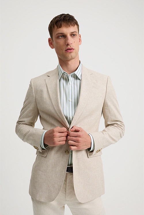 Natural Slim Fit Linen Pinstripe Blazer - Blazers | Outlet