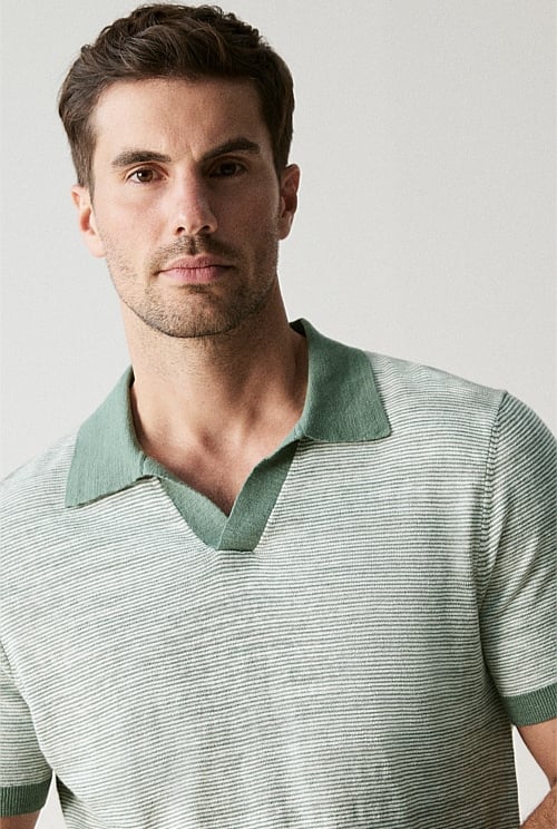 Cotton Linen Stripe Polo