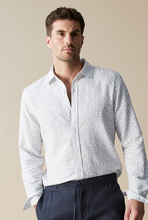 Tailored Fit Linen Cotton Spot Petal Shirt