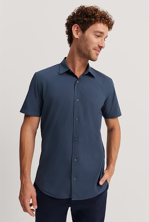 Regular Fit Garment Dyed Poplin Short Sleeve Shirt