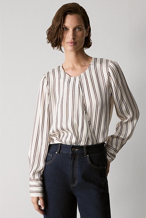 Satin Stripe Draped Blouse