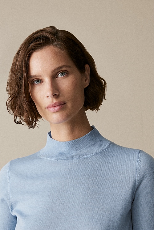 Merino Jersey Mock Neck Knit