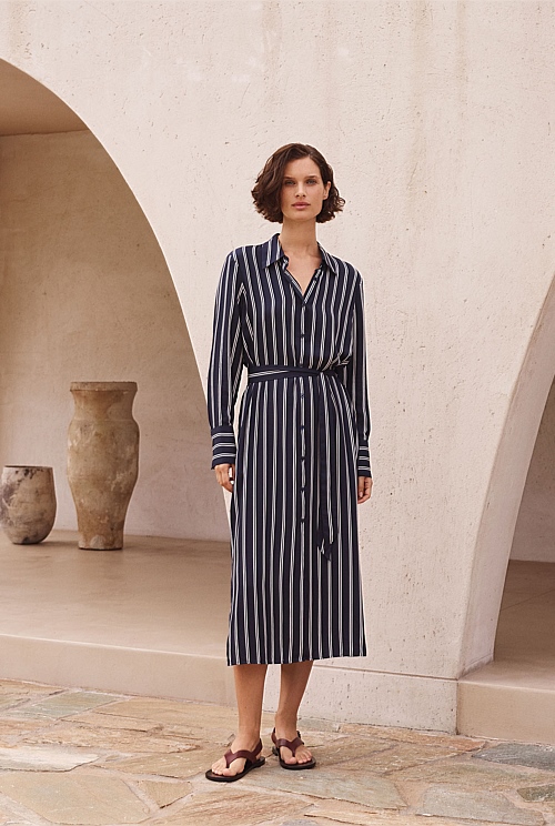 Modal Twin Stripe Shirt Dress