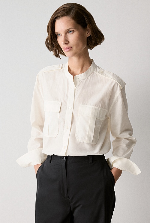 Cotton Voile Pocket Detail Shirt