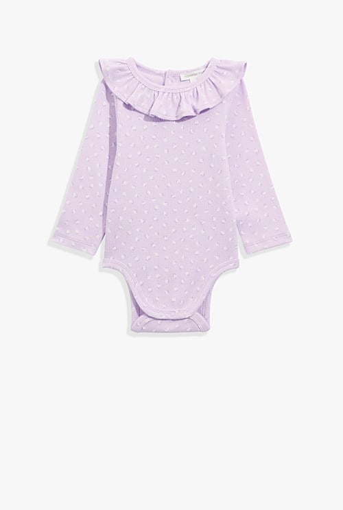 Organically Grown Cotton Frill Rib Long Sleeve Bodysuit