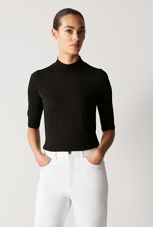 Merino Jersey Mock Neck Knit Merino Jersey Mock Neck Knit
