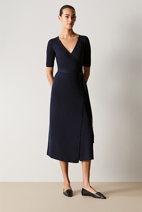 Merino Blend Wrap Knit Dress