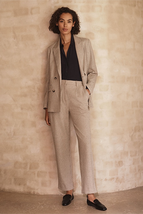 Cotton Blend Puppytooth Ponte Pant