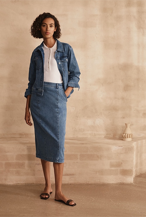 Denim Pintuck Detail Skirt