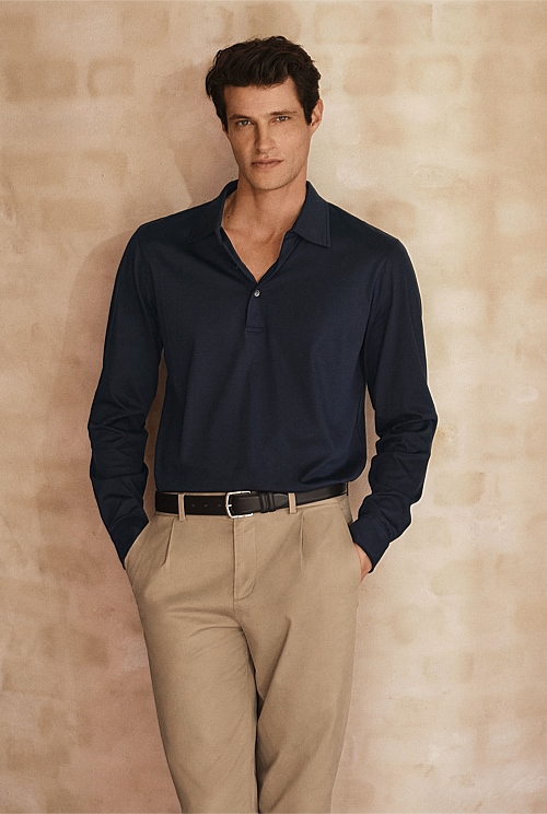 Cotton Modal Blend Long Sleeve Polo