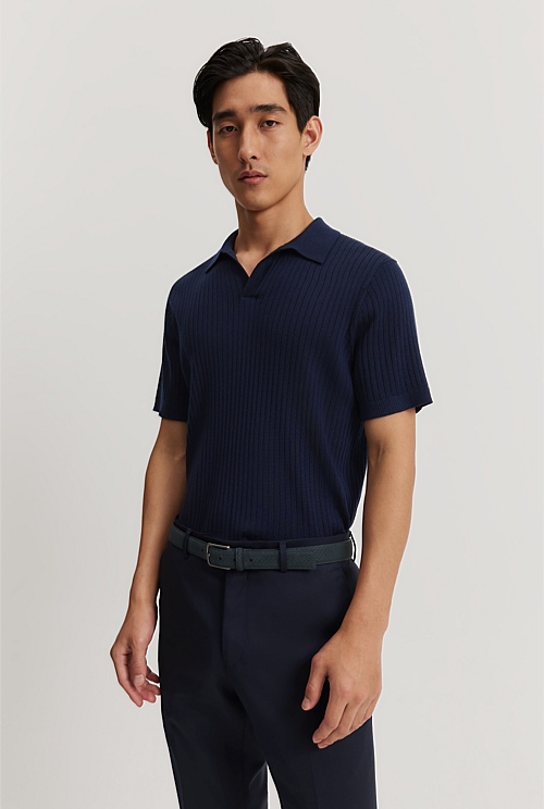 Navy Verified Australian Merino Rib Trophy Polo - Polos | Outlet