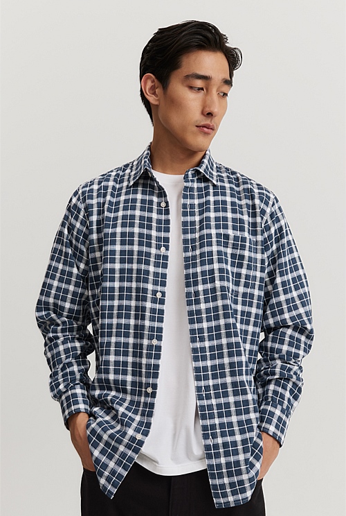 Regular Fit Organically Grown Cotton Blend Linen Check Shirt