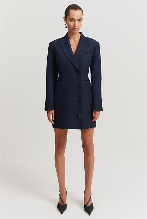 Midnight Blue Textured Blazer Dress - Dresses | Outlet