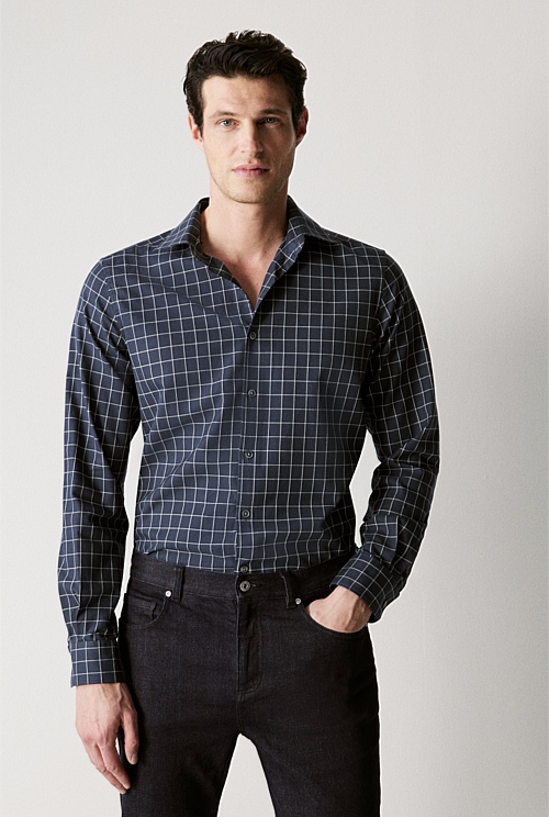 Tailored Fit Cotton Twill Window Pane Check Shirt