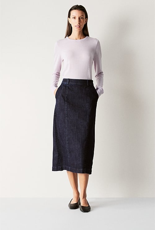 Denim Pintuck Skirt