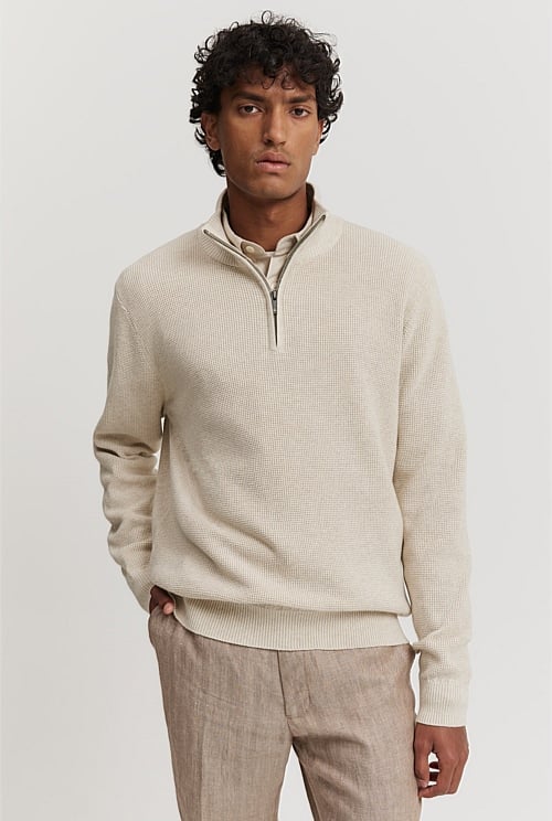 Australian Cotton Textured Half Zip Knit