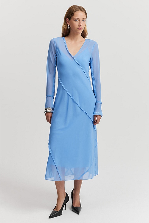 Georgette Long Sleeve Midi Dress