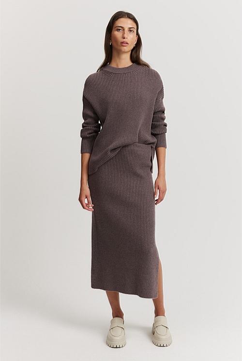 Organically Grown Cotton Cashmere Blend Rib Knit Skirt