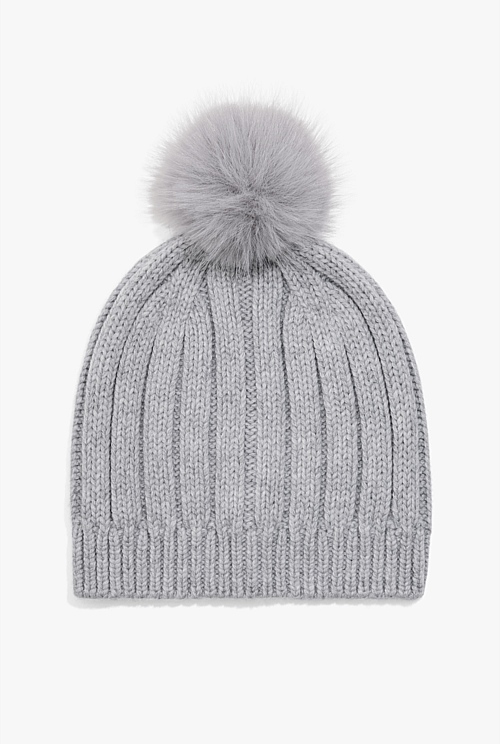 Organically Grown Cotton Blend Pom Pom Rib Beanie