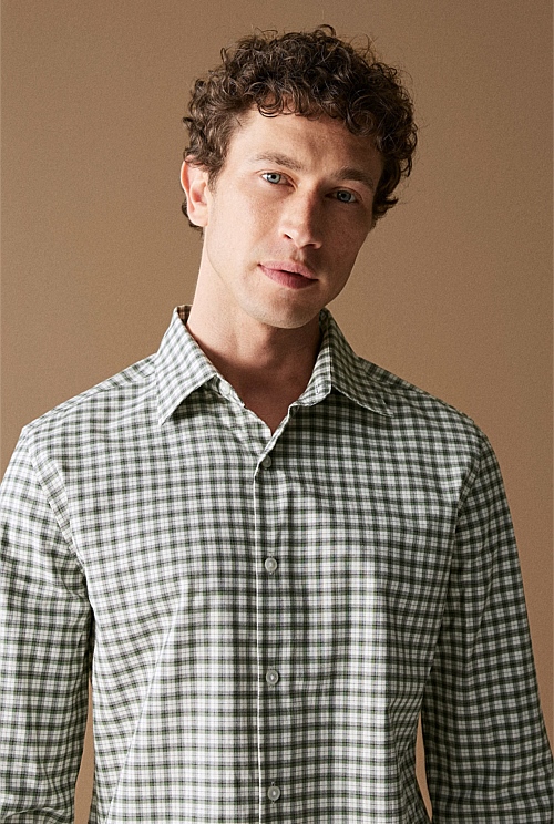 Tailored Fit Micro Tartan Check Shirt