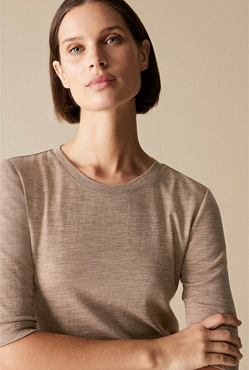 Australian Merino Marle Rib Half Sleeved T-shirt