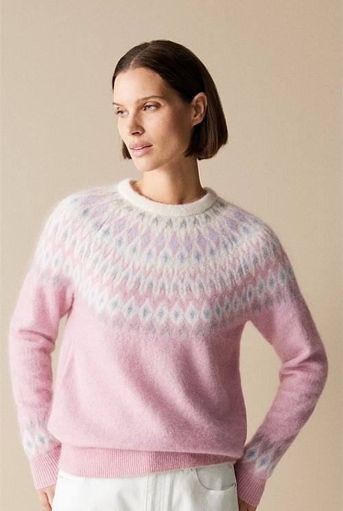 Wool Mohair Blend Fair Isle Knit Wool Mohair Blend Fair Isle Knit