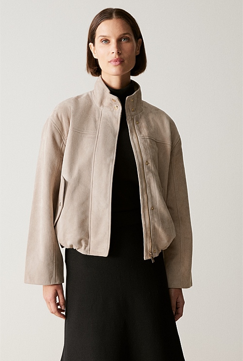 Suede Cropped Blouson Jacket