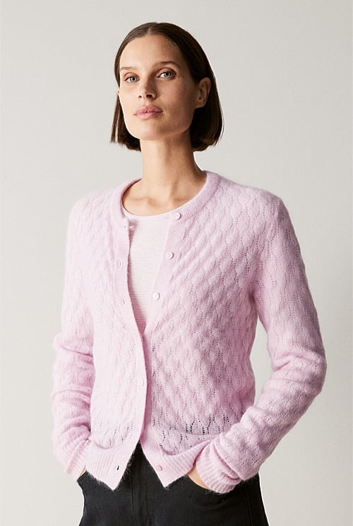 Mohair Wool Blend Pointelle Cardigan