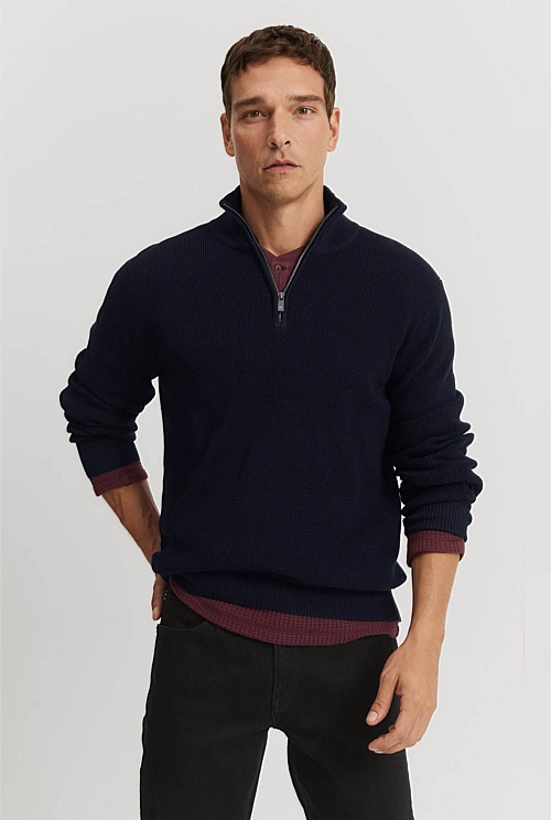 Australian Cotton Textured Half Zip Knit