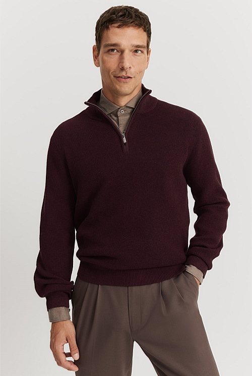 Australian Cotton Textured Half Zip Knit