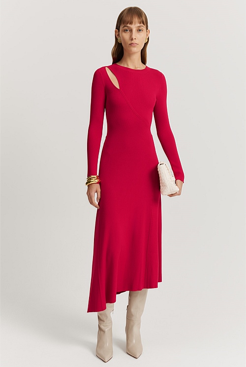 Chilli Pepper Asymmetric Knit Dress - Dresses | Outlet