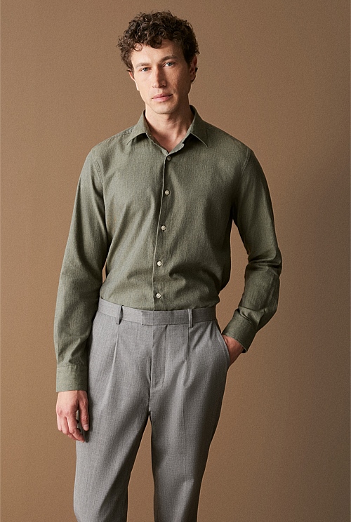 Tailored Fit Cotton Herringbone Shirt