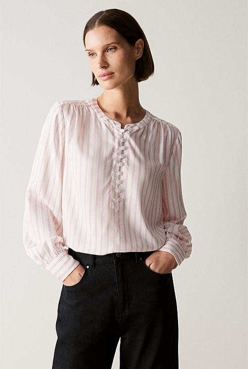 Modal Stripe Yoke Detail Blouse