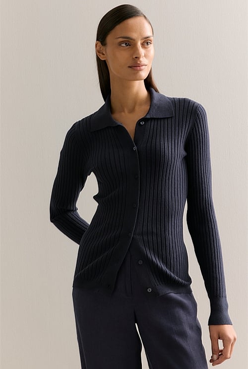 Cotton Cashmere Blend Long Sleeved Knit Shirt