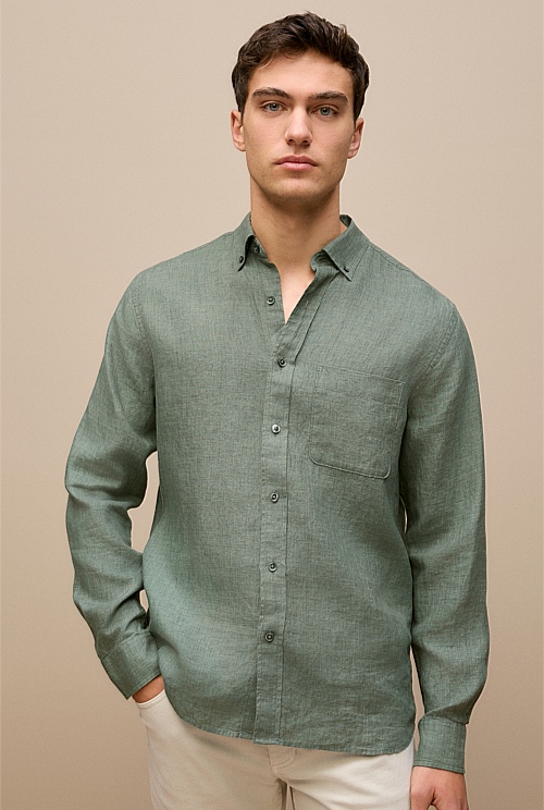 Regular Fit Delave Linen Long Sleeve Shirt