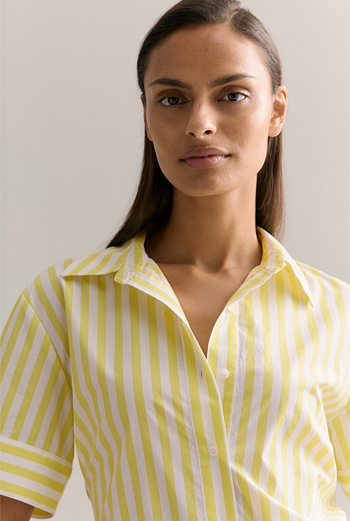 Cotton Poplin Stripe Print Relaxed Shirt