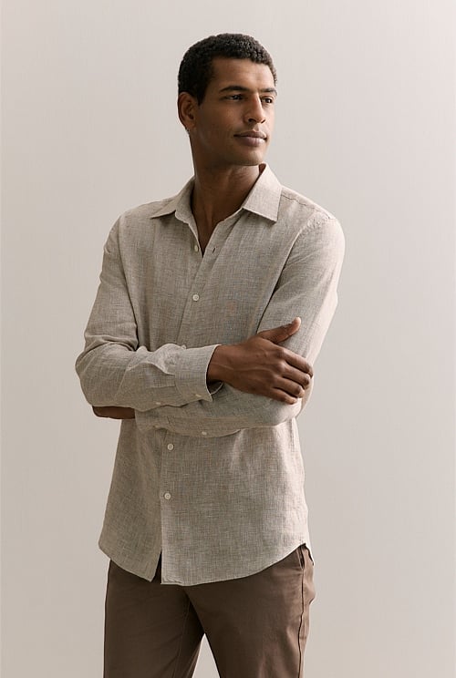 Tailored Fit Basketweave Linen Shirt Tailored Fit Basketweave Linen Shirt
