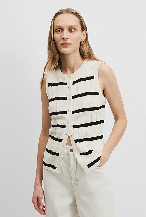 Solid Linen-Blend Button-Front Tank Top