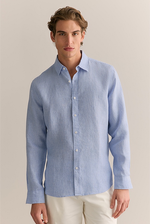 Regular Fit Yarn Dyed Linen Grid Shirt Regular Fit Yarn Dyed Linen Grid Shirt