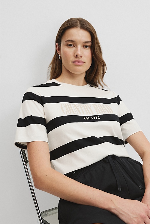 Australian Cotton Stripe Heritage Embroidered T-Shirt Australian Cotton Stripe Heritage Embroidered T-Shirt