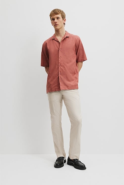 Australian Cotton Short Sleeve Revere Jacquard Shirt