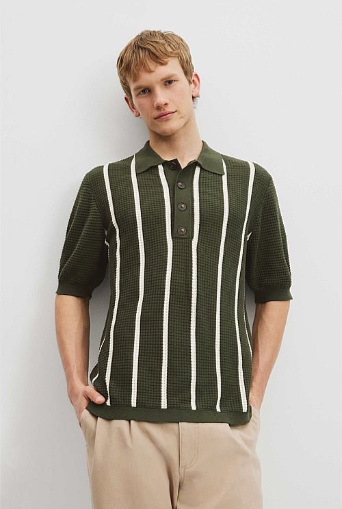 Australian Cotton Stripe Short Sleeve Waffle Knit