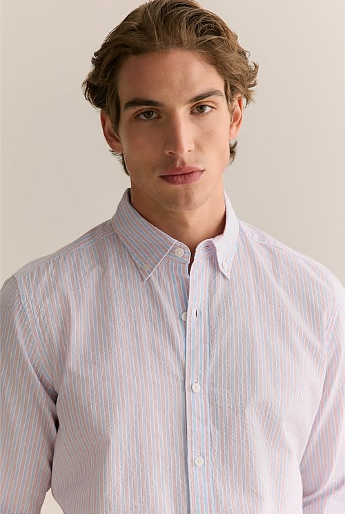 Regular Fit Cotton Seersucker Stripe Shirt Regular Fit Cotton Seersucker Stripe Shirt